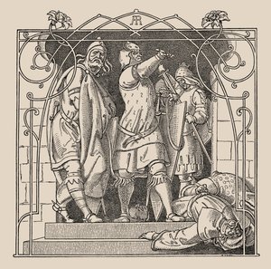Die Nibelungen. Hvordan de kastet de døde ut av hallen, 1840-1841. av Alfred Rethel