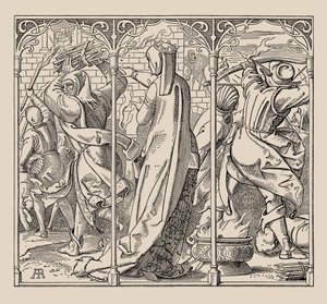 Die Nibelungen. Hvordan dronningen ga ordre om å brenne ned hallen, 1840-1841. av Alfred Rethel