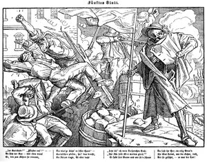 Totentanz 1848: Døden leder revolusjonære borgere av Alfred Rethel