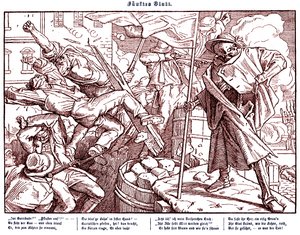 Totentanz 1848: Death leads revolutionary citizens av Alfred Rethel