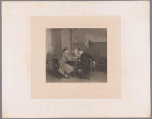 Interiør med tre røykende menn ved et bord Les Bons Amis (tittel på objekt) av Alfred Revel