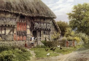 Old Cottage, Bignor, Sussex (farge litho) av Alfred Robert Quinton