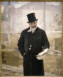 Portrett av Jean Charles Adolphe Alphand (1817-1891), samarbeidspartner av Baron Haussmann, veileder for offentlige arbeider, utforming av grønne områder i Paris, direktør for verkene til verdensutstillingen i 1889, Oljemaleri på lerret av Alfred Roll (184