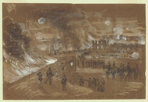 Brenning av Mr. Mumas [sic] hus og låver i kampen den 17. september av Alfred Rudolph Waud