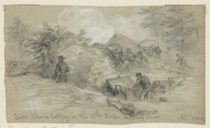 Capt. Stevens batteri på 6. Corps Skirmish -linje av Alfred Rudolph Waud