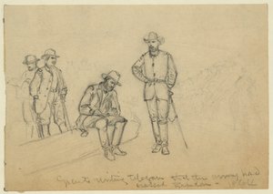 Grant skriver telegram om at hæren hadde krysset Rapidan av Alfred Rudolph Waud