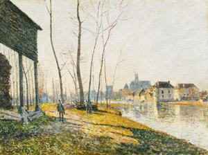 En februarmorgen i Moret-sur-Loing; Februar morgen i Moret-sur-Loing, 1881 av Alfred Sisley