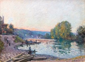 Banks of the Seine, sollyseffekt i skumringen, dato ukjent (olje på lerret) av Alfred Sisley