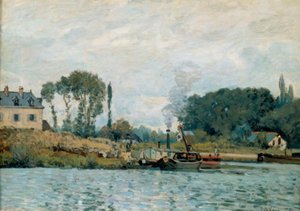 Båter ved Bougival sluse av Alfred Sisley