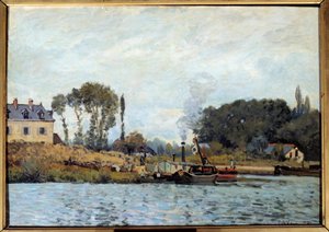 Båt ved Bougival-slusen Maleri av Alfred Sisley (1839-1899) 1873 Søn. 0,46x0,65 m Paris, musee d