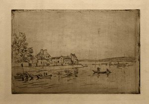 Banks of the Loing: De seks fortøyde kanoene av Alfred Sisley