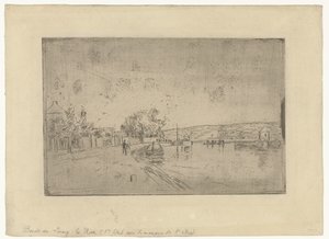 Utsikt over elven Loing med båter fra bredden Bords du Loing: La Rive av Alfred Sisley