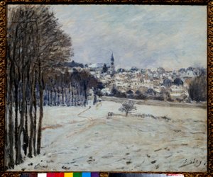 La neige a Marly-maleri av Alfred Sisley (1839-1899) 1875 Søn. 0,46x0,56 m Paris, musee d