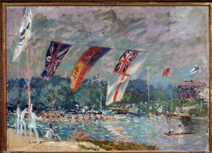Regatta i Molesey, England - olje på lerret av Alfred Sisley