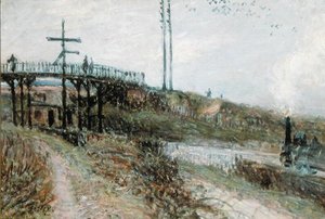 Gangbroen over jernbanen ved Sevres, ca. 1879 av Alfred Sisley