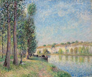 The Loing at Moret; Le Loing a Moret, 1885 av Alfred Sisley