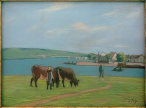 Kyr på bredden av Seinen i Saint-Mammès av Alfred Sisley
