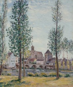 Utsikt over Moret sur Loing gjennom trærne av Alfred Sisley