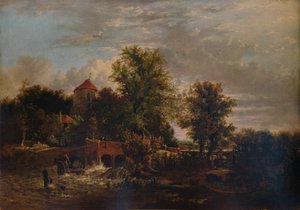 Sluseporten ved elven Western, c1832 av Alfred Stannard