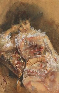 Portrett av Sarah Bernhardt 1844-1923, ca. 1880. av Alfred Emile Stevens