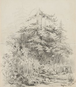 Indian Burial Place, Oregon, 1841 (grafitt på to sømte skissebokark med kremvevd papir) av Alfred Thomas Agate