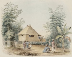 Native House Near Manila, 1842 (wc med et snev av penn og blekk på kremvevd papir) av Alfred Thomas Agate