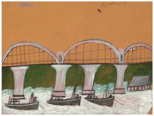 Saltash Bridge (blyant og olje på kort)