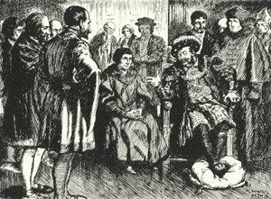 Sir Thomas More ved hoffet til Henry VIII, motsetter seg kongens forsøk på å få ham til å si noe for å underholde ham