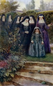 Den unge Marie-Angelique Arnauld går i klosterhagen med nonnene sine av Alfred Wallis Mills
