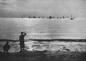Pearling Fleet kommer tilbake til Anchorage ved solnedgang, c1890, 1910 av Alfred William Amandus Plate