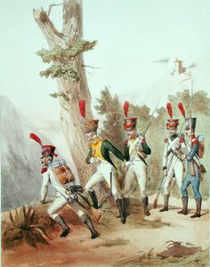 Franske tropper, gravert av Gustave David (1824-91) 1810 (litho) av Alfred de (after) Marbot