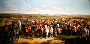Besøk av prins Albert (1819-61) til keiser Napoleon III (1808-73) på høyden nær Boulogne, 8. september 1854 (olje på lerret)