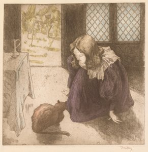 Interiør, liten jente med katt La Petite fille au chat, 1897.