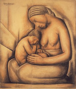 Indisk mor, ca. 1936 (fargestift på papir)