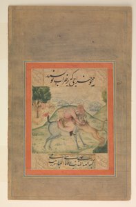 Prince Killing a Lion, Folio fra Davis Album, 1600-tallet av Ali Reza
