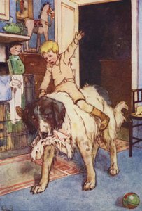 Med Michael sittende på ryggen (farge litho) av Alice Bolingbroke (after) Woodward