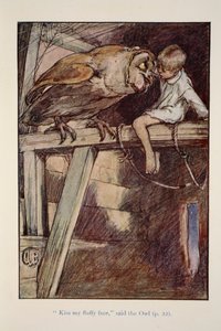 "Kiss My Fluffy Face" sa uglen, fra Brownies and Other Tales av Juliana Horatia Ewing, pubG Bell & Sons, London av Alice Bolingbroke Woodward