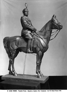 Mussolini på hesteryggen, bronseskulptur av Raimondo Trentanove, privat samling, Firenze (s/hv-bilde)