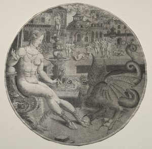 Naken kvinne og en drage, 1523.