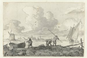 Fiskere med robåten sin på Spaarne ved Haarlem av Allaert van Everdingen