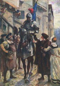 En budbringer fra Flodden som bringer de dårlige nyhetene til Edinburgh (farge litho) av Allan (after) Stewart