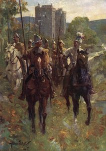 "Border Reivers" legger ut på et storfe-raid (farge litho)