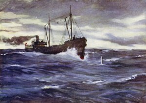 Collieren Thordis er i ferd med å ramle en tysk ubåt av Allan (after) Stewart