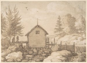 En mølle på klipper i en elv i Norge av Allart van Everdingen