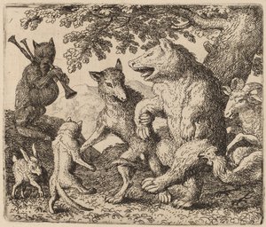 Alle juble for bjørnen og ulven, sannsynligvis ca. 16451656. av Allart van Everdingen