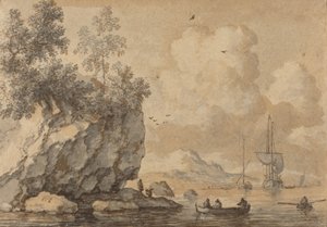 Figures in Rowing Boats in a Rocky Cove, Sailing Ships Beyond.    1193065   no       norwegian Successfully Translated  Original: A Low Class Prostitute (Gun [teppo]), from the series “Five Shades of Ink in the Northern Quarter" ("Hokkoku goshiki-zumi") Tr