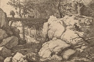 Geit på en liten bro, sannsynligvis ca. 16451656. av Allart van Everdingen