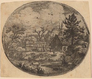 Hamlet ved bredden av en elv av Allart van Everdingen