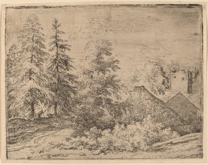 Mann mellom to grantrær, sannsynligvis ca. 16451656. av Allart van Everdingen