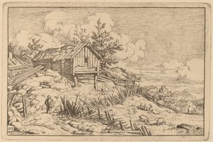 Mann nær inngangen til en ruinøs hekk av Allart van Everdingen